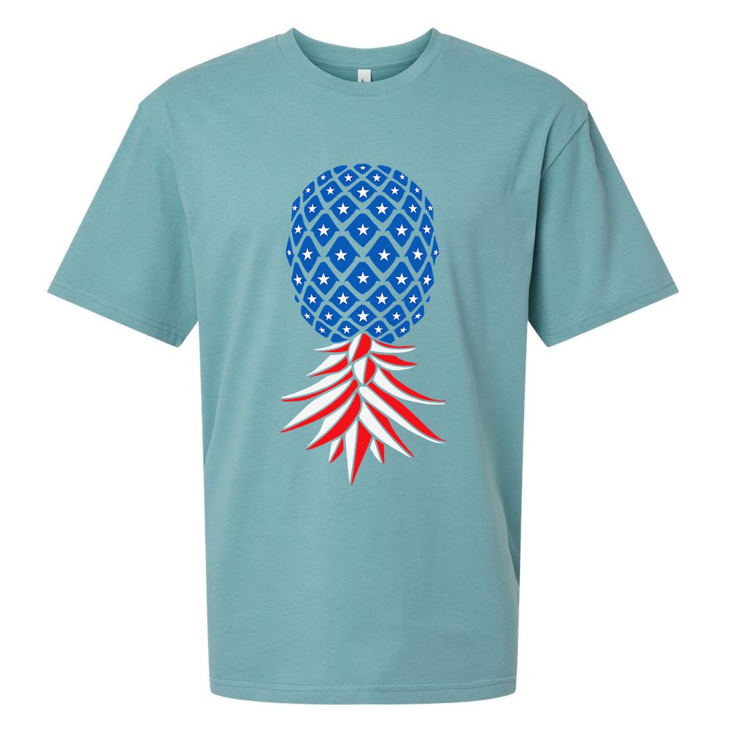 July Patriotic Red White Blue Upside Down Pineapple Swinger Sueded Cloud Jersey T-Shirt