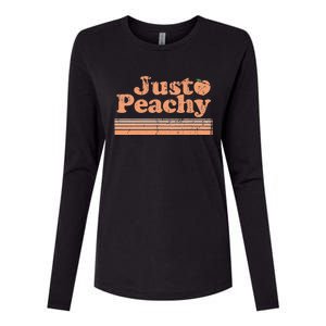 Just Peachy Retro 70s Georgia Peaches Summer Fruit Womens Cotton Relaxed Long Sleeve T-Shirt