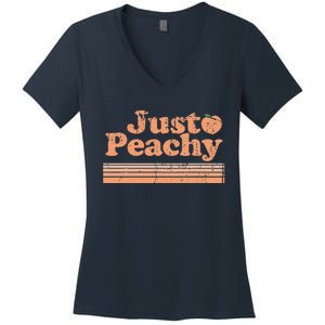 Just Peachy Retro 70s Georgia Peaches Summer Fruit Women's V-Neck T-Shirt