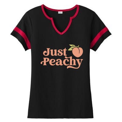 Just Peachy Retro 70s Georgia Peaches Summer Fruit Ladies Halftime Notch Neck Tee