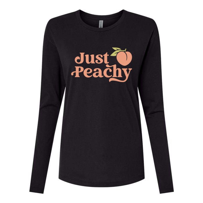 Just Peachy Retro 70s Georgia Peaches Summer Fruit Womens Cotton Relaxed Long Sleeve T-Shirt