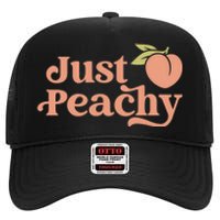 Just Peachy Retro 70s Georgia Peaches Summer Fruit High Crown Mesh Back Trucker Hat