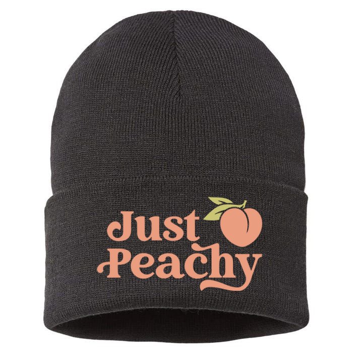 Just Peachy Retro 70s Georgia Peaches Summer Fruit Sustainable Knit Beanie