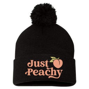 Just Peachy Retro 70s Georgia Peaches Summer Fruit Pom Pom 12in Knit Beanie