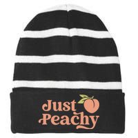 Just Peachy Retro 70s Georgia Peaches Summer Fruit Striped Beanie with Solid Band