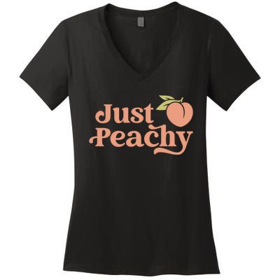 Just Peachy Retro 70s Georgia Peaches Summer Fruit Women's V-Neck T-Shirt