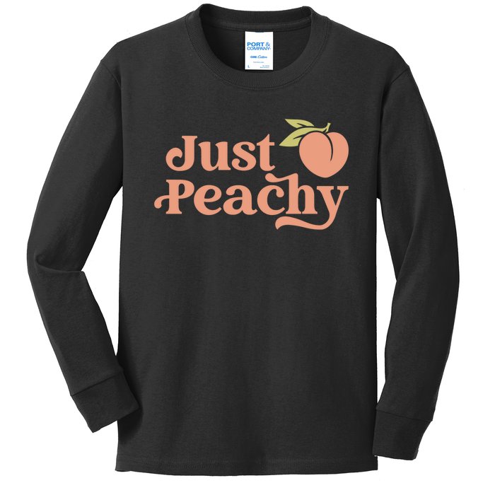 Just Peachy Retro 70s Georgia Peaches Summer Fruit Kids Long Sleeve Shirt