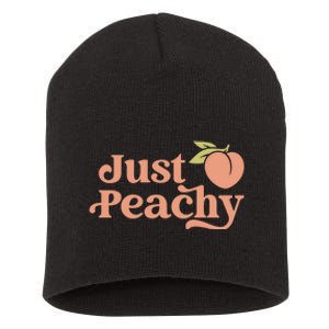 Just Peachy Retro 70s Georgia Peaches Summer Fruit Short Acrylic Beanie