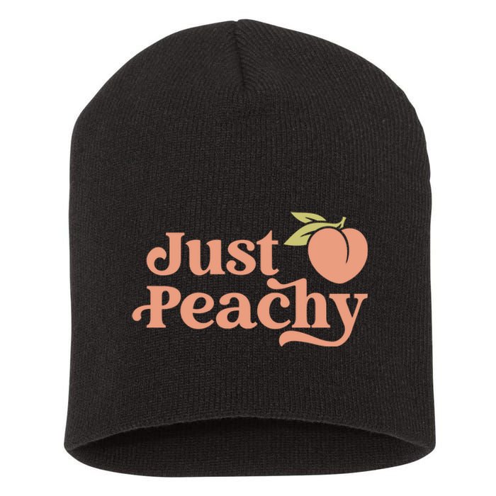 Just Peachy Retro 70s Georgia Peaches Summer Fruit Short Acrylic Beanie