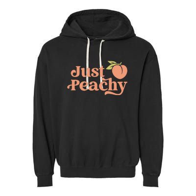 Just Peachy Retro 70s Georgia Peaches Summer Fruit Garment-Dyed Fleece Hoodie