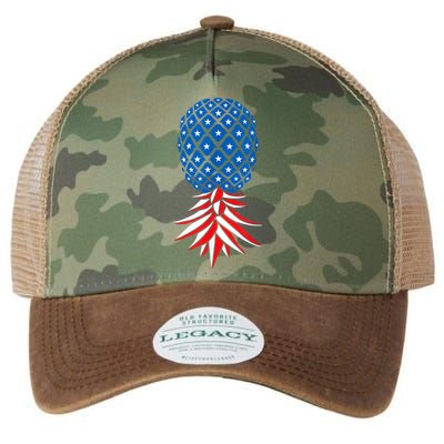 July Patriotic Red White Blue Upside Down Pineapple Swinger Legacy Tie Dye Trucker Hat