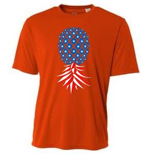 July Patriotic Red White Blue Upside Down Pineapple Swinger Cooling Performance Crew T-Shirt