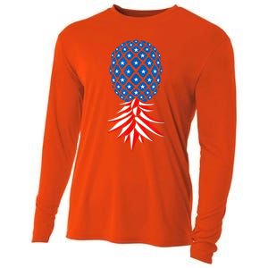 July Patriotic Red White Blue Upside Down Pineapple Swinger Cooling Performance Long Sleeve Crew