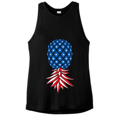 July Patriotic Red White Blue Upside Down Pineapple Swinger Ladies PosiCharge Tri-Blend Wicking Tank