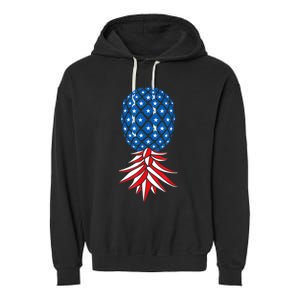 July Patriotic Red White Blue Upside Down Pineapple Swinger Garment-Dyed Fleece Hoodie