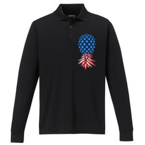 July Patriotic Red White Blue Upside Down Pineapple Swinger Performance Long Sleeve Polo