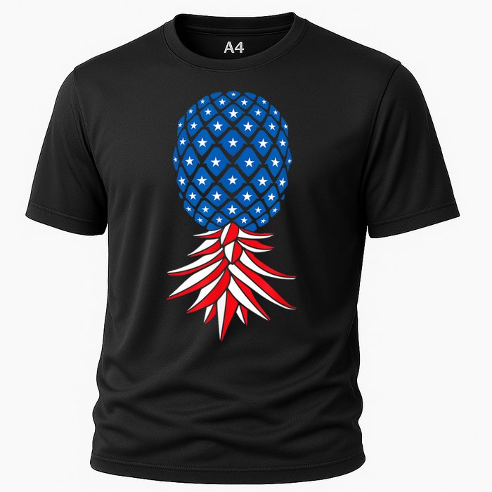 July Patriotic Red White Blue Upside Down Pineapple Swinger Cooling Performance Crew T-Shirt