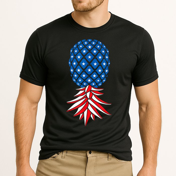 July Patriotic Red White Blue Upside Down Pineapple Swinger Cooling Performance Crew T-Shirt