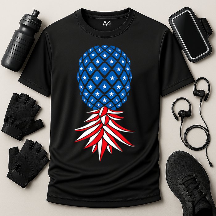 July Patriotic Red White Blue Upside Down Pineapple Swinger Cooling Performance Crew T-Shirt