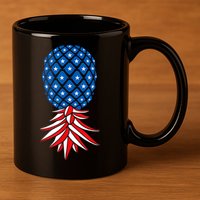 July Patriotic Red White Blue Upside Down Pineapple Swinger 11oz C Handle Ceramic Mug