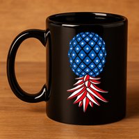 July Patriotic Red White Blue Upside Down Pineapple Swinger 11oz C Handle Ceramic Mug