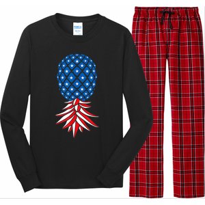 July Patriotic Red White Blue Upside Down Pineapple Swinger Long Sleeve Pajama Set