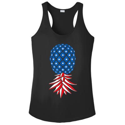 July Patriotic Red White Blue Upside Down Pineapple Swinger Ladies PosiCharge Competitor Racerback Tank