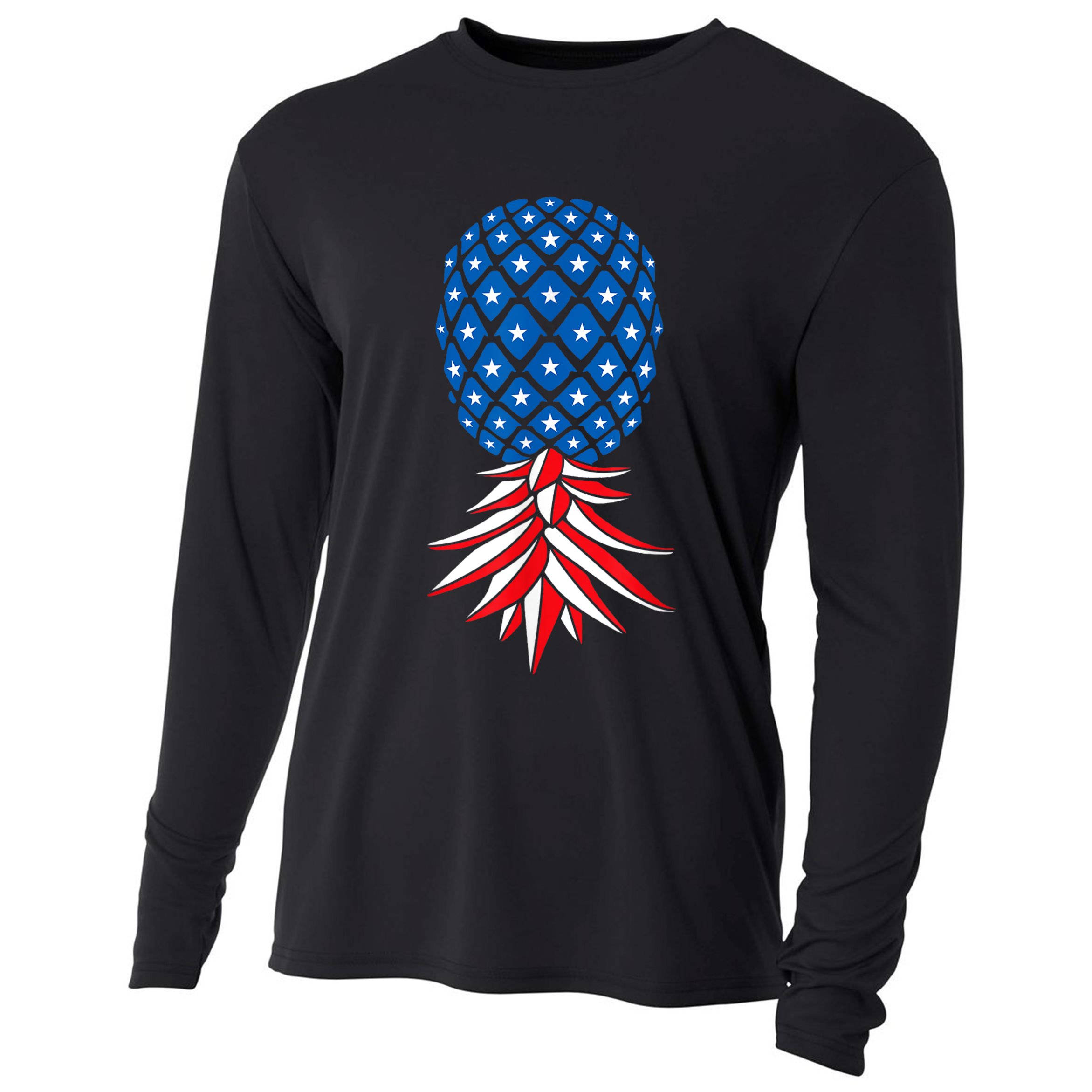 July Patriotic Red White Blue Upside Down Pineapple Swinger Cooling Performance Long Sleeve Crew