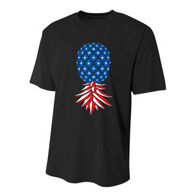 July Patriotic Red White Blue Upside Down Pineapple Swinger Youth Performance Sprint T-Shirt