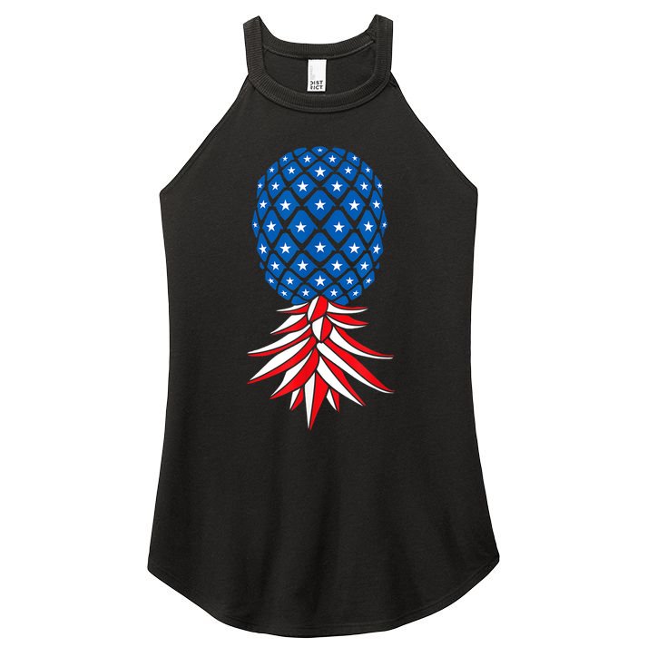 July Patriotic Red White Blue Upside Down Pineapple Swinger Women's Perfect Tri Rocker Tank