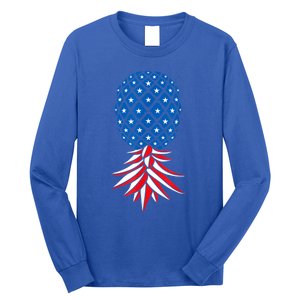 July Patriotic Red White Blue Upside Down Pineapple Swinger Long Sleeve Shirt