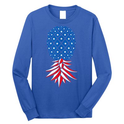 July Patriotic Red White Blue Upside Down Pineapple Swinger Long Sleeve Shirt