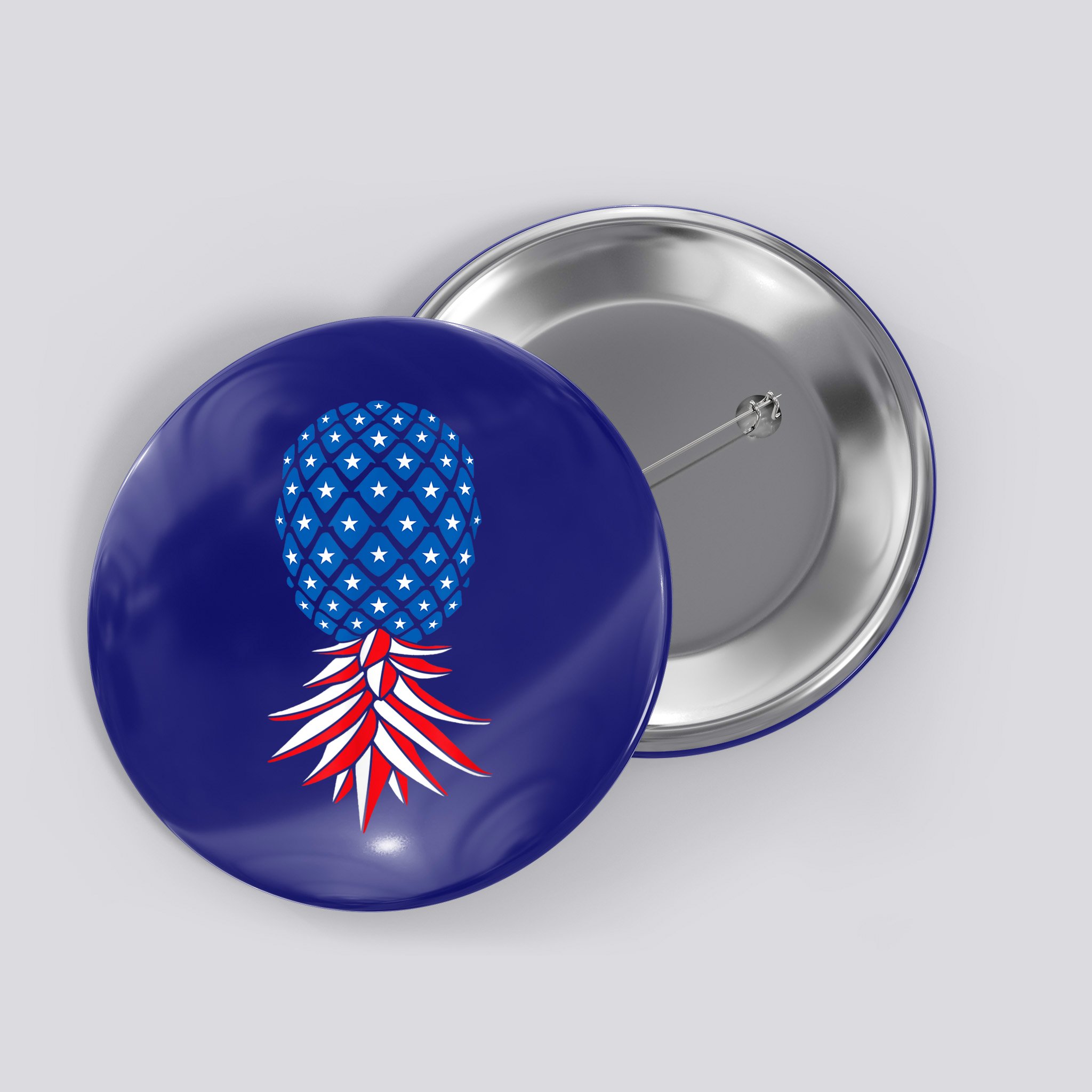 July Patriotic Red White Blue Upside Down Pineapple Swinger Button