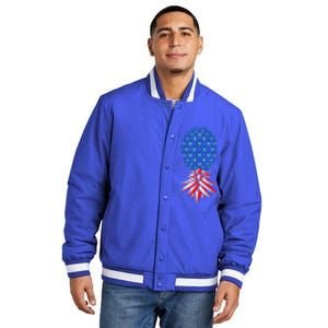 July Patriotic Red White Blue Upside Down Pineapple Swinger Insulated Varsity Jacket