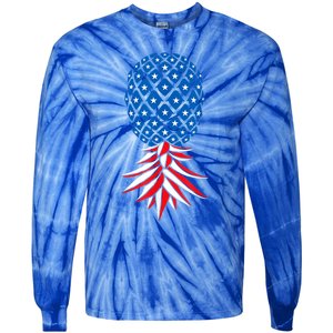 July Patriotic Red White Blue Upside Down Pineapple Swinger Tie-Dye Long Sleeve Shirt