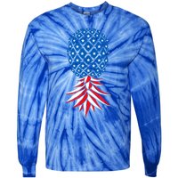 July Patriotic Red White Blue Upside Down Pineapple Swinger Tie-Dye Long Sleeve Shirt