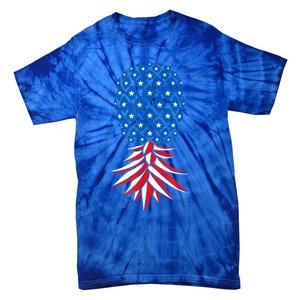 July Patriotic Red White Blue Upside Down Pineapple Swinger Tie-Dye T-Shirt