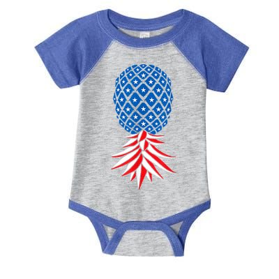July Patriotic Red White Blue Upside Down Pineapple Swinger Infant Baby Jersey Bodysuit