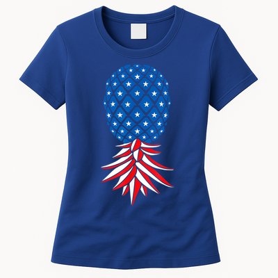 July Patriotic Red White Blue Upside Down Pineapple Swinger Womens T-Shirt