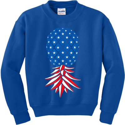 July Patriotic Red White Blue Upside Down Pineapple Swinger Kids Sweatshirt