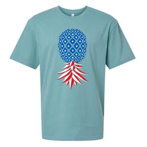 July Patriotic Red White Blue Upside Down Pineapple Swinger Sueded Cloud Jersey T-Shirt