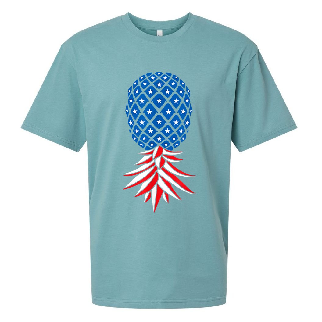 July Patriotic Red White Blue Upside Down Pineapple Swinger Sueded Cloud Jersey T-Shirt
