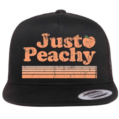Just Peachy Retro 70s Georgia Peaches Summer Fruit Flat Bill Trucker Hat