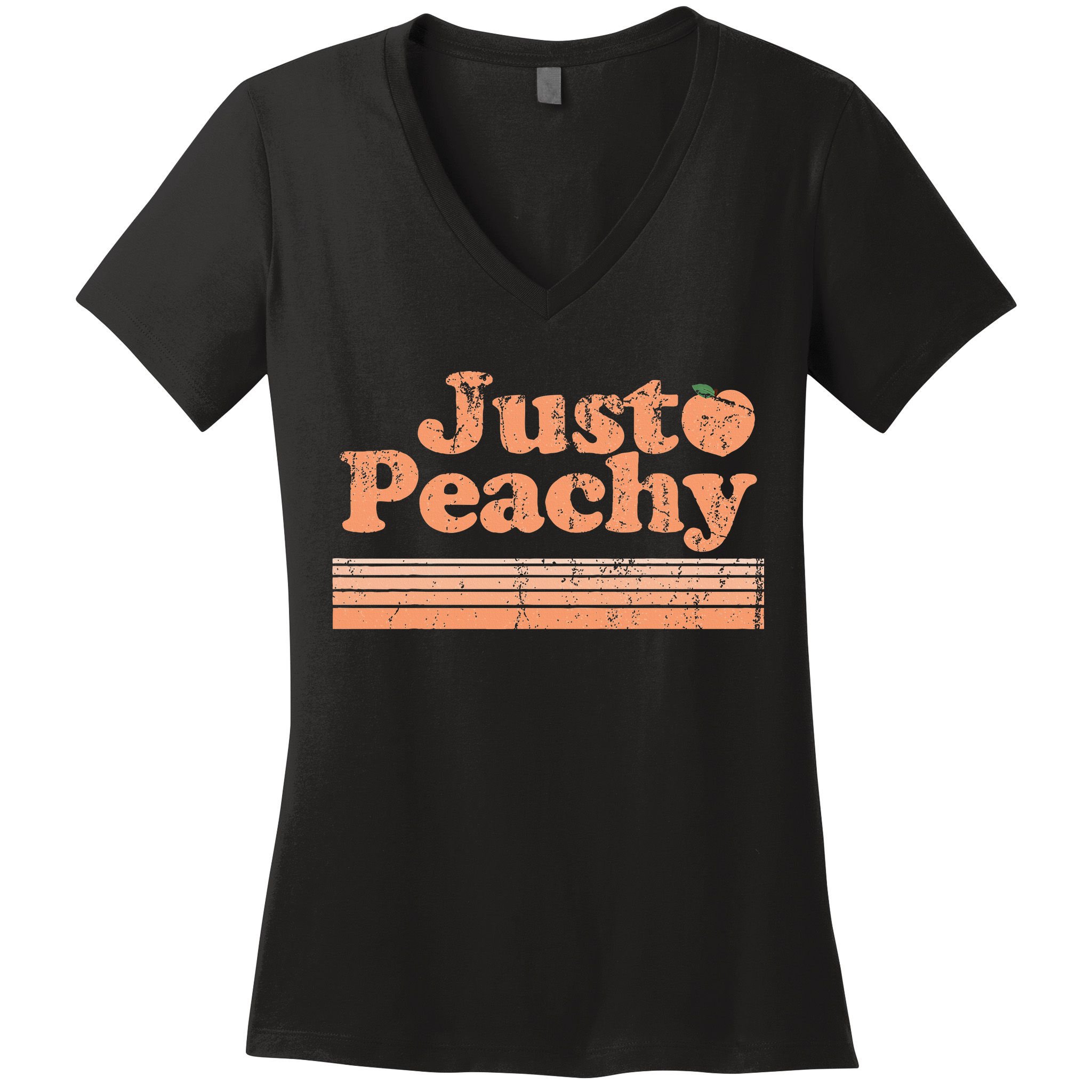 Just Peachy Retro 70s Georgia Peaches Summer Fruit Women's V-Neck T-Shirt