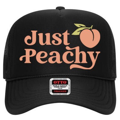 Just Peachy Retro 70s Georgia Peaches Summer Fruit High Crown Mesh Back Trucker Hat