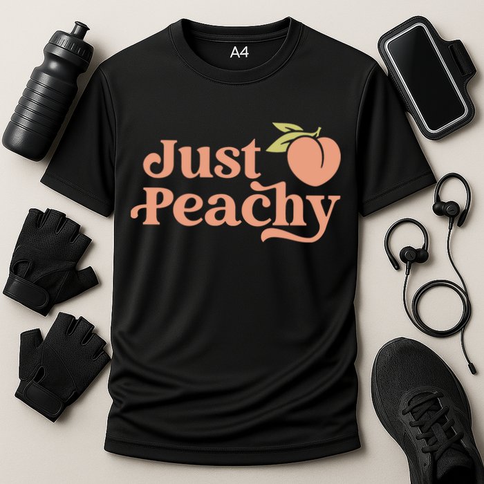 Just Peachy Retro 70s Georgia Peaches Summer Fruit Cooling Performance Crew T-Shirt