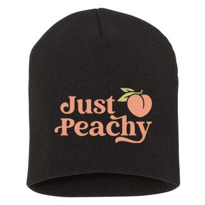 Just Peachy Retro 70s Georgia Peaches Summer Fruit Short Acrylic Beanie