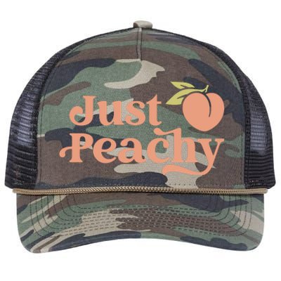 Just Peachy Retro 70s Georgia Peaches Summer Fruit Retro Rope Trucker Hat Cap