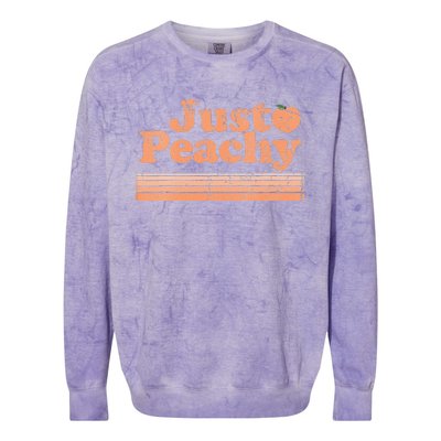 Just Peachy Retro 70s Georgia Peaches Summer Fruit Vneck Colorblast Crewneck Sweatshirt