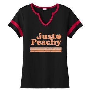 Just Peachy Retro 70s Georgia Peaches Summer Fruit Vneck Ladies Halftime Notch Neck Tee